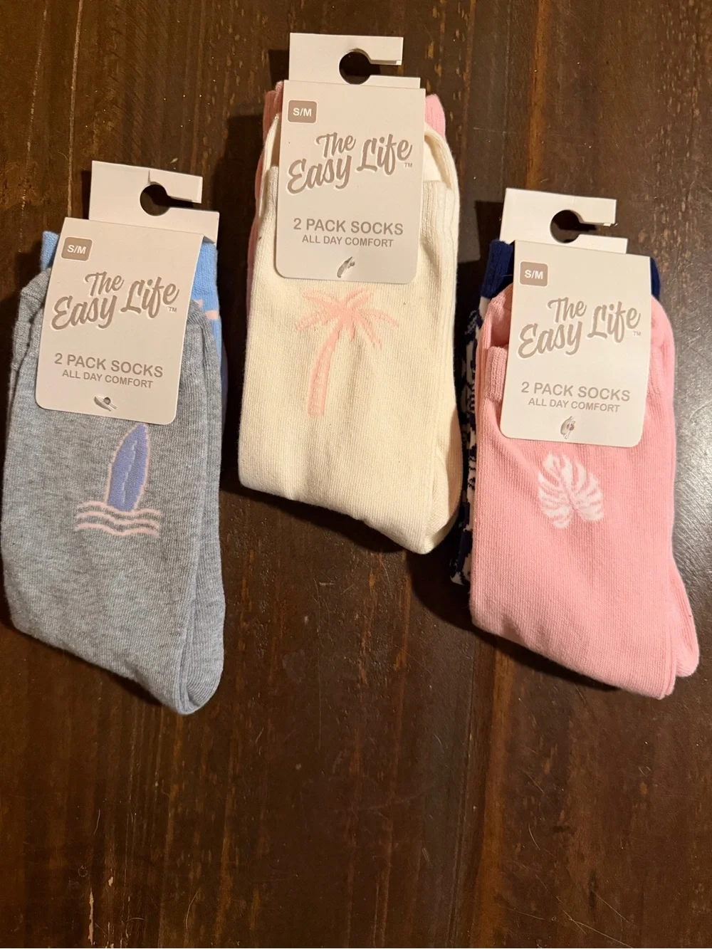 NEW “The Easy Life” (3) Packs of Women's Tropical Surf Theme Socks - 2 per Pack